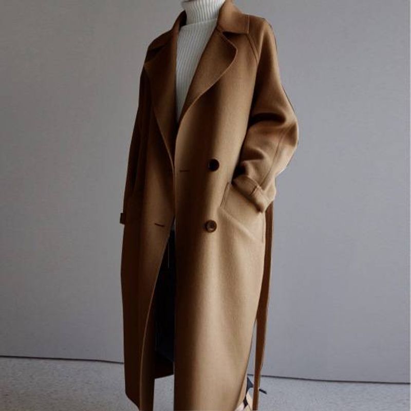 Fashion Lapel Loose Waist Belt Slimming Coat for Women_voghion.com
