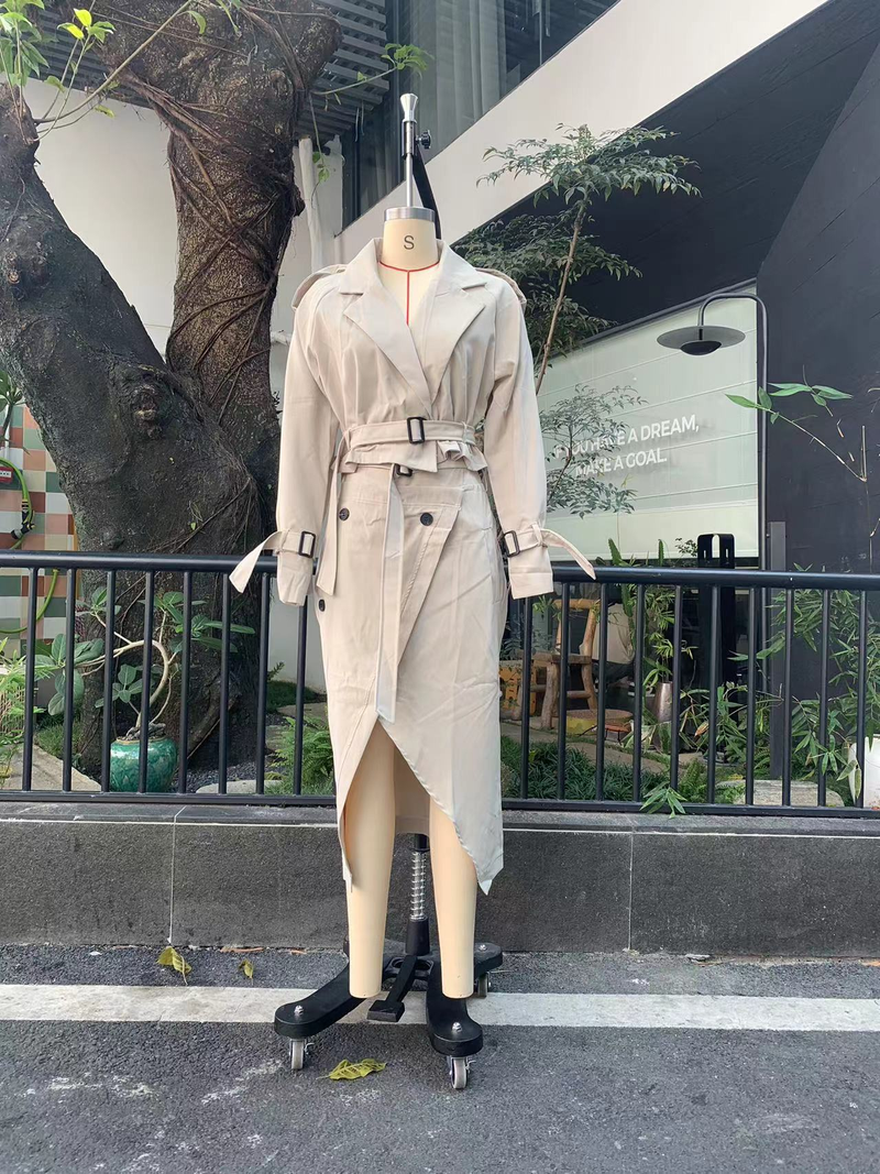 Women’s Clothing Women's Suit Lapel Patchwork No Long Sleeve Top Skirt Two piece Set with Belt_voghion.com