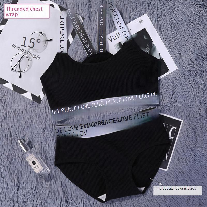 Women's Intimates Belt Threaded Chest Wrap Underwear Suit Young Ladies Sports Bra Pure Cotton Vest Panties_voghion.com