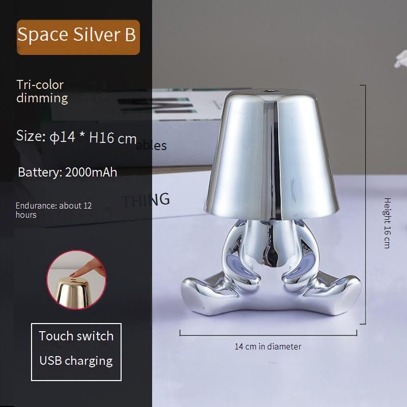 The Thinker Statue LED Table Lamp - USB Rechargeable, Dimmable Warm White Light, Vintage Bronze Finish_voghion.com