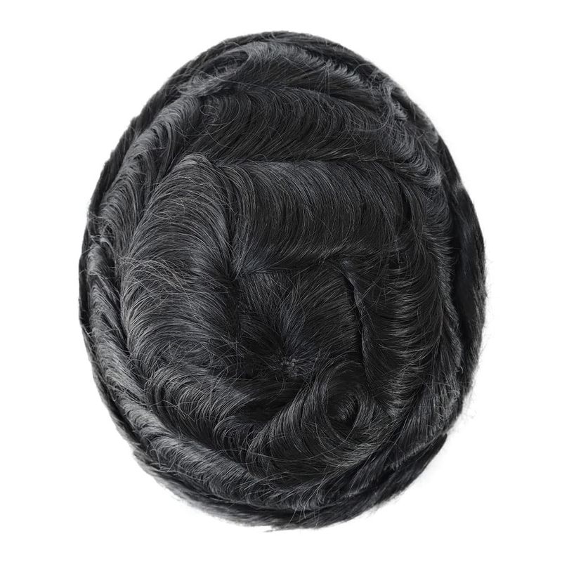 Thin Skin Knotted Toupee For Men 0.08mm PU Base Hair Pieces 100% Human Hair Replacement System Natural Hairline Real Men Wigs Jet Black Color #1_voghion.com