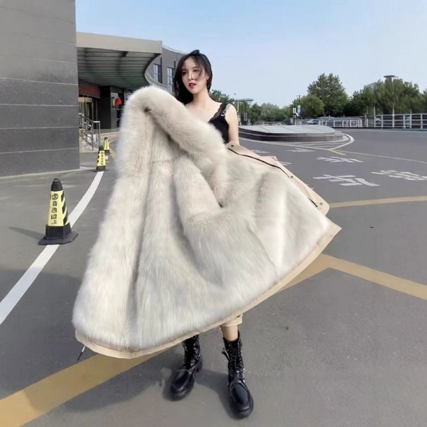 Parka staccabile da donna con fodera in visone, finiture in pelliccia di procione, ricamo 3D (lunghezza media, multicolore e taglie disponibili)_voghion.com