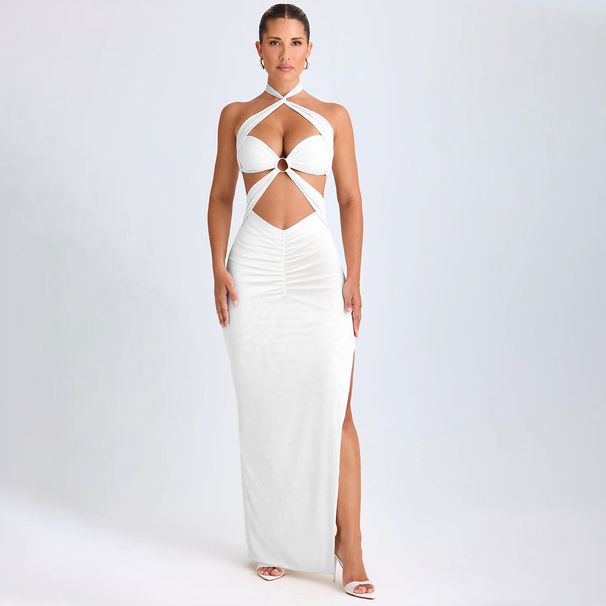 2024-es új nyakba akasztós, keresztkötős hosszú szoknya, nyári szexi hát nélküli, üreges, redőzött becsomagolt szoknya_voghion.com