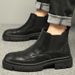 thick-soled Martin Boots Heightening Leather Boots Men's Shoes Velvet Leather Casual Medium And High-top Cigarette Tube Chelsea Leather Boots_voghion.com