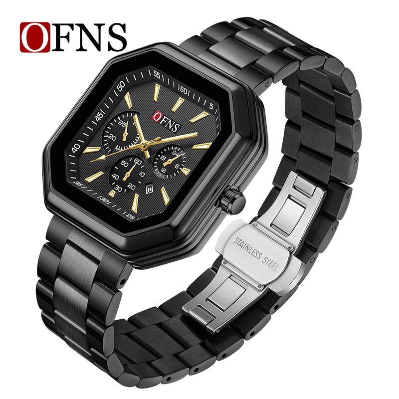 Elegant Unisex Watch – Stainless Steel Band, Date Display, Luminous Hands, Water-Resistant, Modern Square Dial Watch_voghion.com