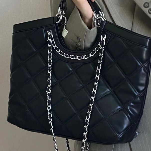 Light Luxury Small Tote Bag Women's Stylish Tote Bag With Chain Strap - Large Capacity Soft PU Handbag For Casual & Travel_voghion.com