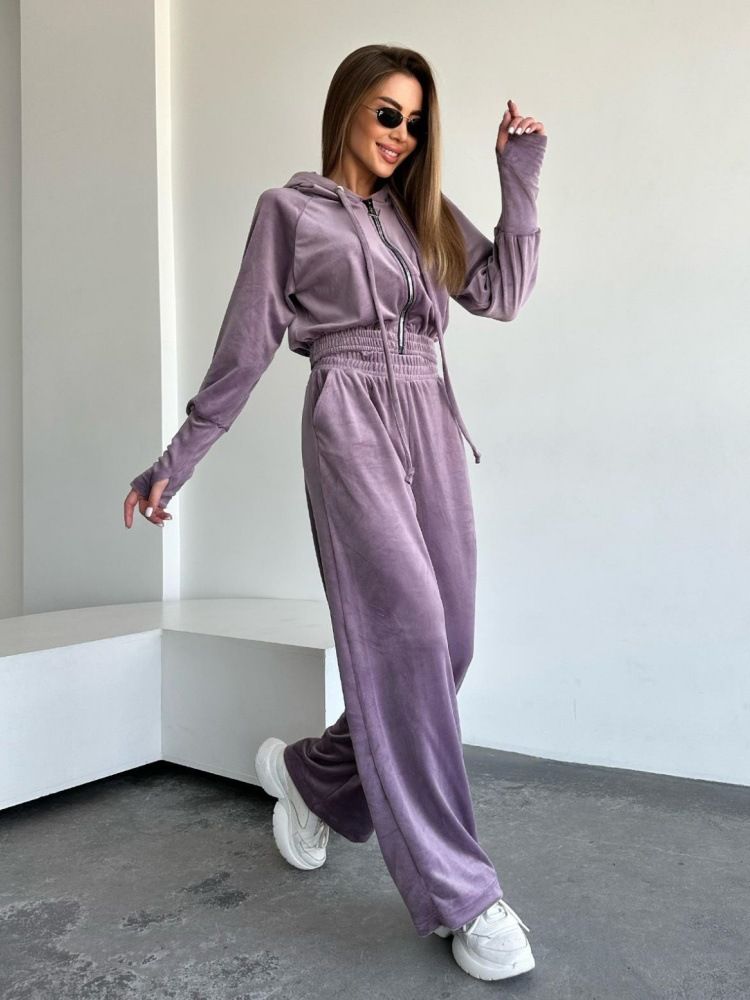 Completo casual da donna con felpa con cappuccio in maglia e pantaloni jogger a vita alta – Completo due pezzi con cerniera (bordeaux, dalla S alla XXL)_voghion.com