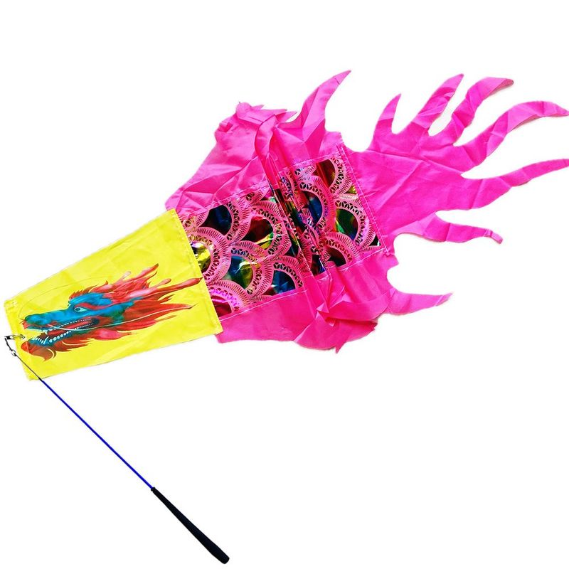 9.8 FT Holographic Dragon Dance Ribbon Streamer Kit, Rainbow Winged Vibrant Dragon Dance Ribbon Poi With Fiberglass Wand For Outdoor Fitness Party S_voghion.com