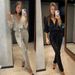 Glitter Sequin Wrap V-Neck Jumpsuit For Women - Stylish Long Sleeve Belted Romper, Casual & Party Outfit (Black, Silver,)_voghion.com