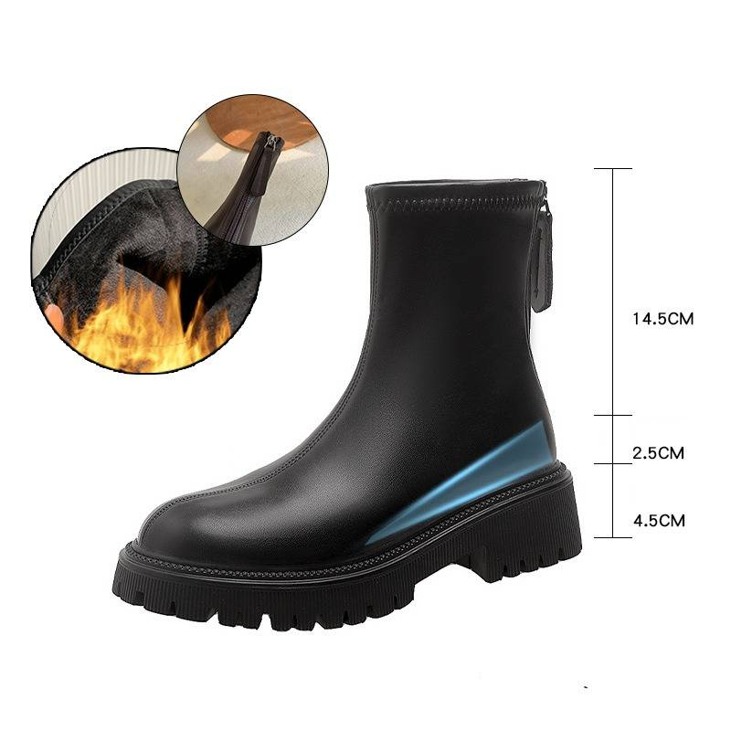 Women's Shoes Chunky Heel Ankle Boots With Platform, Slip-Resistant Sole, And Rear Zipper – Retro Style Booties For Fall And Winter_voghion.com