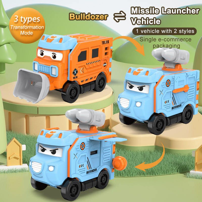 Cartoon Children Toy Car Deformation Reversing Inertia Pull-back Car Double Flipped Engineering Model Car Toy For Boys_voghion.com