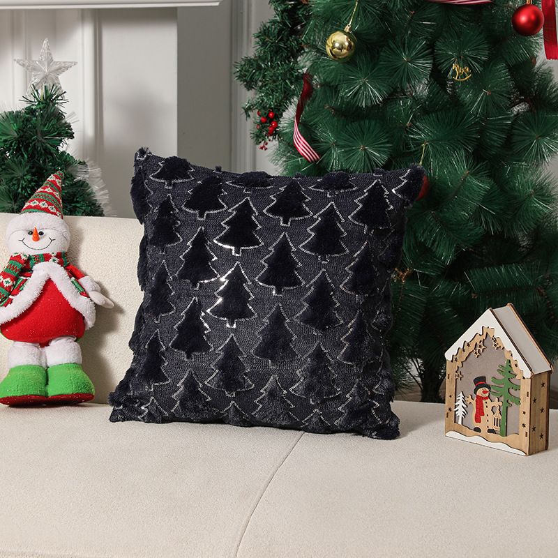 Christmas Pine Pattern Plush Back Pillow Cover Bedroom Sofa Rest Cushion Cover Does Not Contain Core_voghion.com