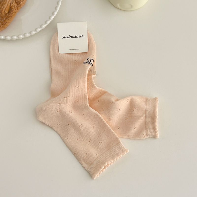 Suxinaimin Cute Mid-Calf Socks with Butterfly Knot for Young Women_voghion.com