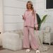 Spring And Autumn Pink Loose Casual Comfortable Pajamas Homewear 2-piece Set_voghion.com