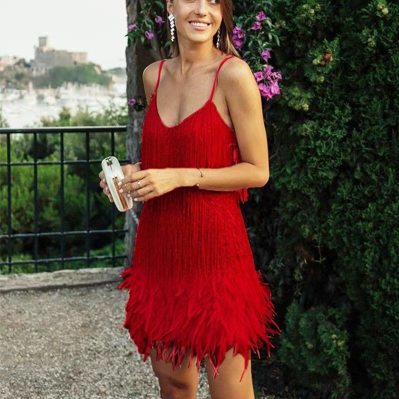 nouvelle mode gland sequin plume couture robe couleur robe point chaud femmes_voghion.com