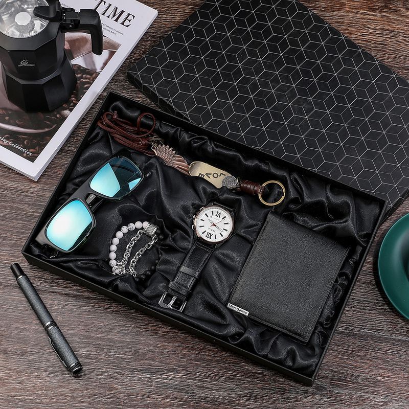 Uhren-Geschenkset, kreatives neues 6-teiliges Herrenuhren-Set, personalisierter Schlüsselanhänger, Halskette, Armband, Sonnenbrille, Geldbörse_voghion.com