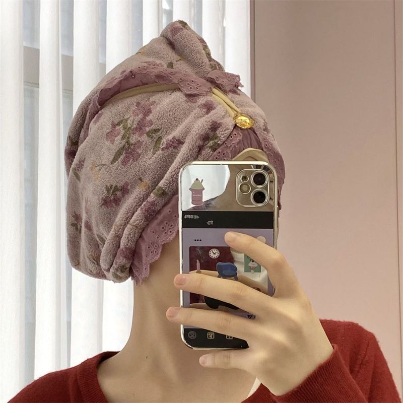 Cute Cartoon 3D Bear Embroidered Hair Drying Cap Ins Style Absorbent Quick-Dry Non-Shedding Student Face Towel_voghion.com