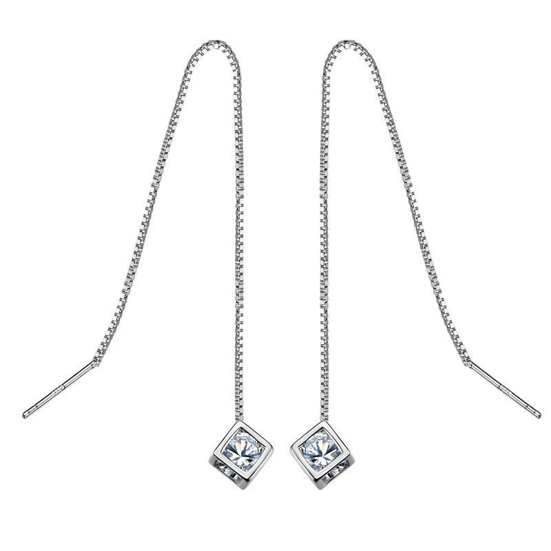 Color VENUS Sier Zircon Cube Korean Drop Earrings for Women Long Tassel Exquisite Wedding Jewelry Dropship                ship_voghion.com