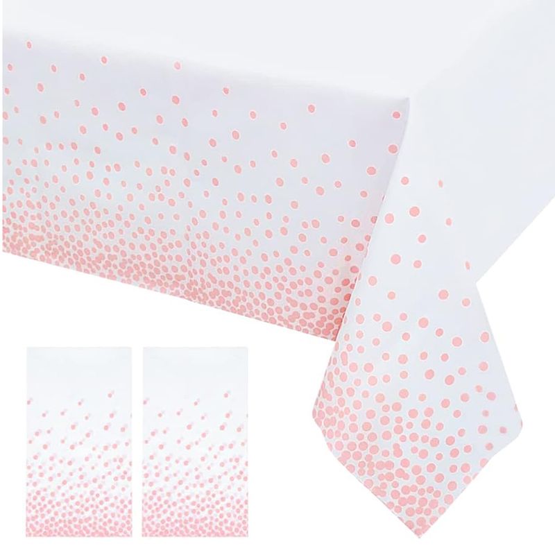 2 peças toalhas de mesa de plástico branco de bolinhas rosa rosa para mesa retangular, 54 x 108 polegadas_voghion.com