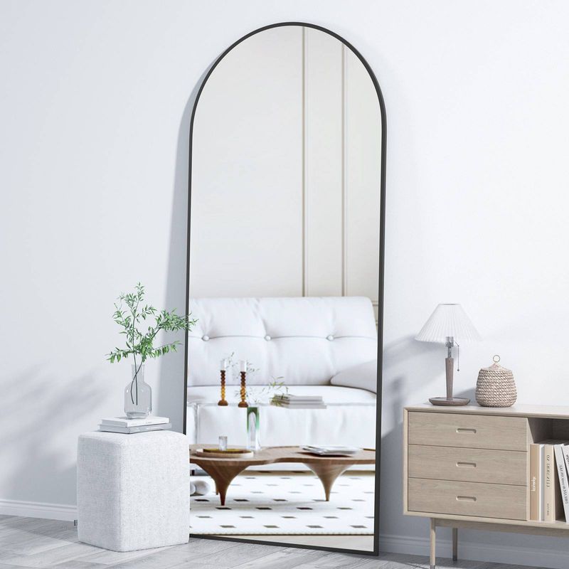 Specchio a figura intera CASSILANDO, specchio da pavimento ad arco, 162 cm × 53 cm, nero_voghion.com