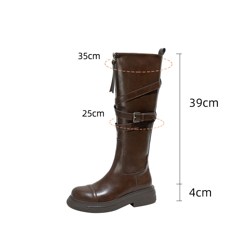 Fall stretch boots Lean chunky heel square knee-high knight boots knee-high_voghion.com