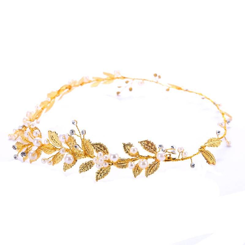 Vendita calda Fascia per capelli con foglia in stile barocco Copricapo in foglia d'oro Gioielli da sposa_voghion.com