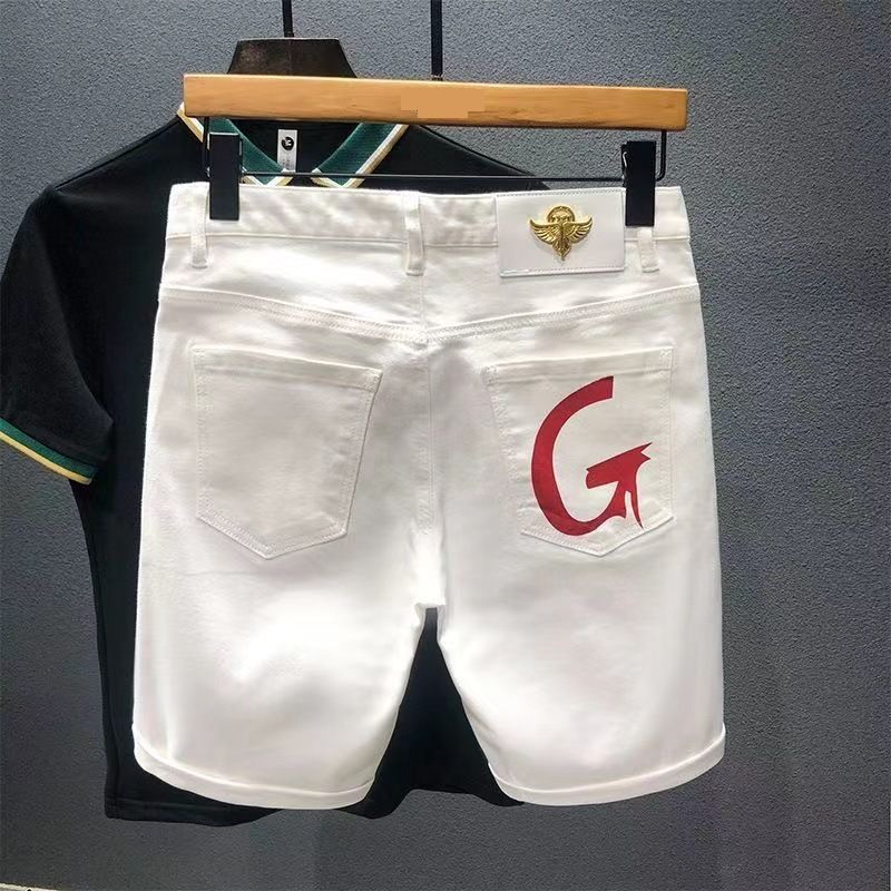Herrenbekleidung Hochwertige weiße Jeansshorts für Herren, Slim Fit, trendige Marke, vielseitige, elastische Shorts mit Graffiti-Print_voghion.com