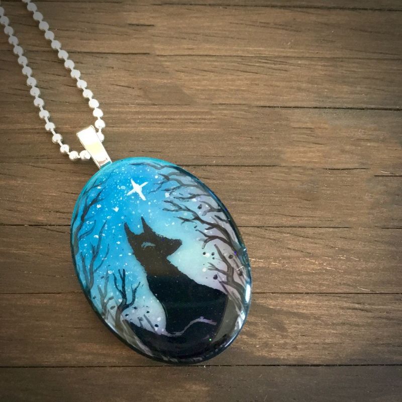 Jewelry & Accessories Starry Night Fox Hand-painted Glass Pendant Necklace_voghion.com