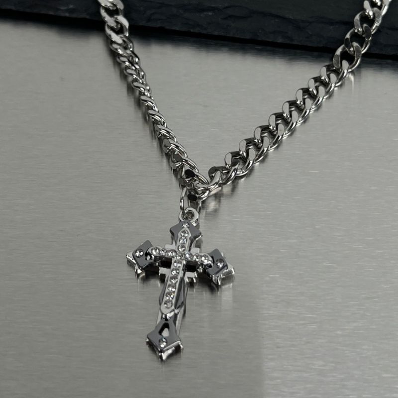 Collana con croce cubana da uomo, stile hip hop, versatile, con clavicola e catena per maglioni_voghion.com