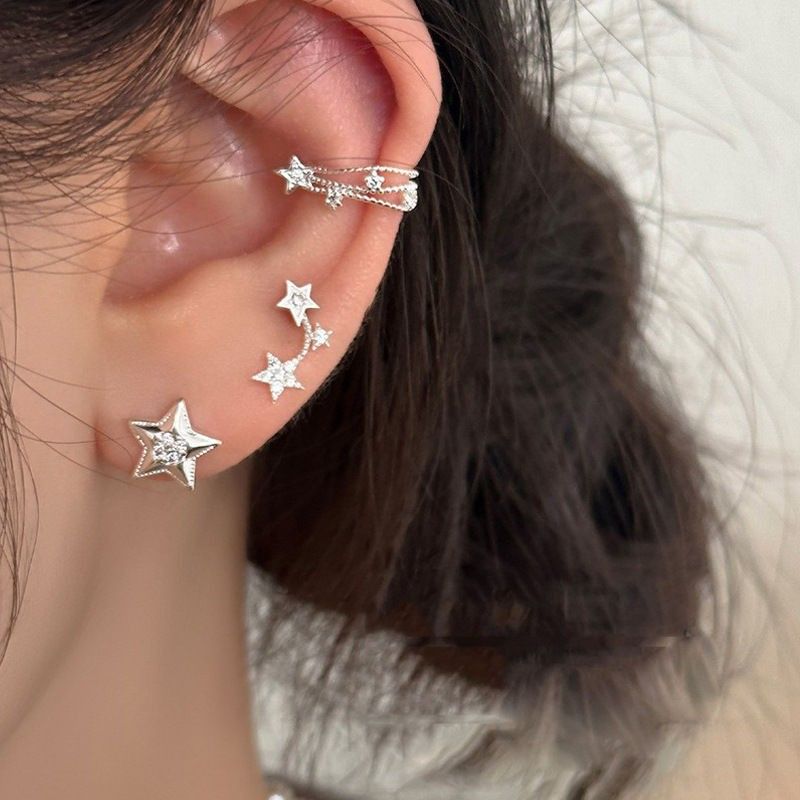 Ins Dopamine Star Earrings For Women, High-end Clips, Bone Studs, Piercing Care, Sleep-friendly, No Need To Remove, Trendy Ear Jewelry_voghion.com