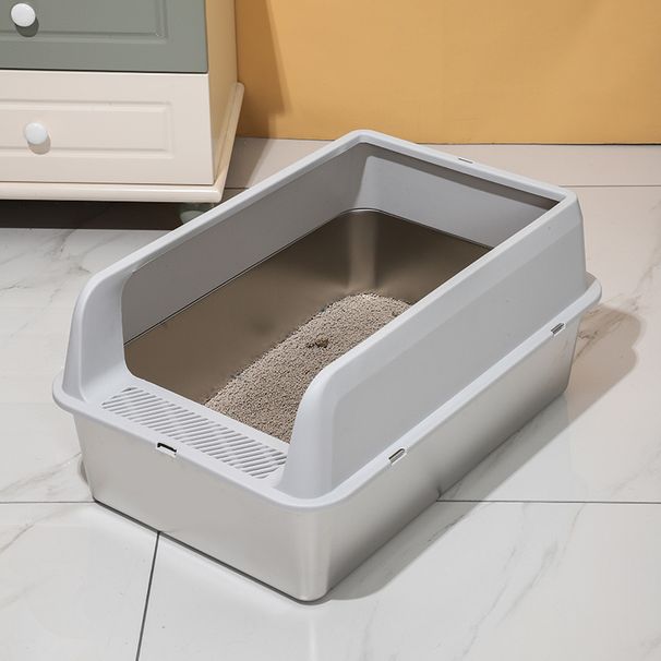 Stainless Steel Semi-Enclosed Toilet Detachable Pan Pet Supplies Open Cat Litter Box_voghion.com