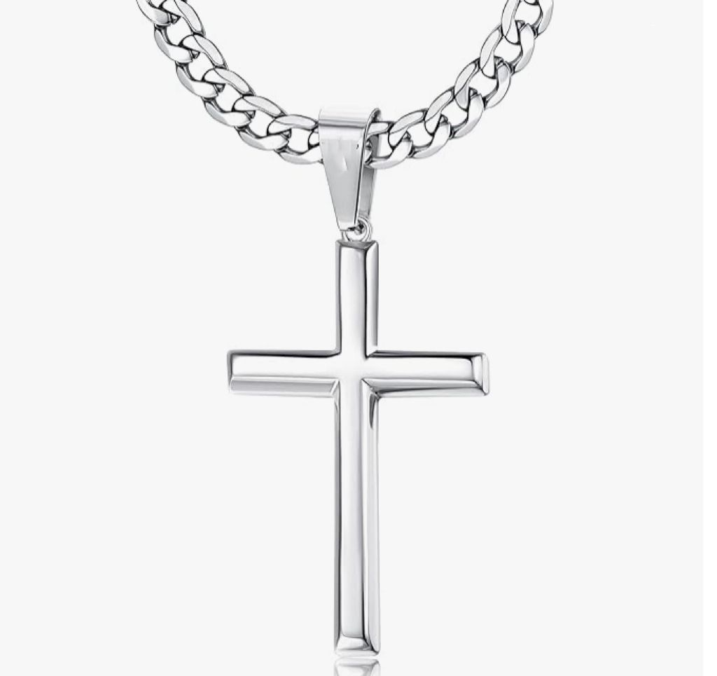 Collier avec pendentif croix en acier inoxydable style hip-hop pour homme, bijou simple et classique_voghion.com