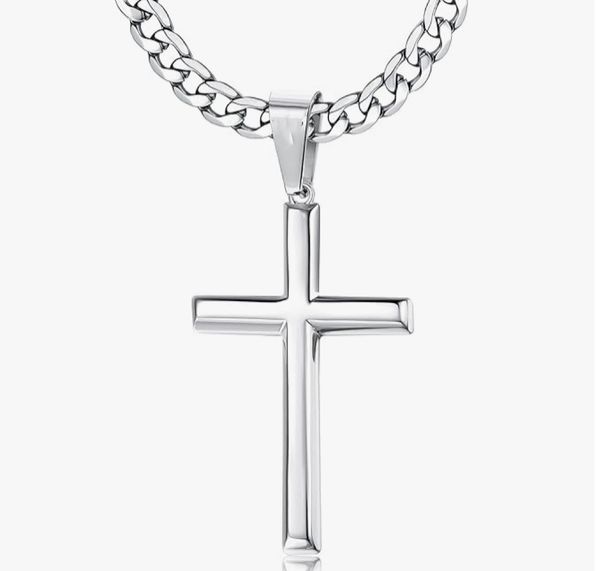 Collier avec pendentif croix en acier inoxydable style hip-hop pour homme, bijou simple et classique_voghion.com