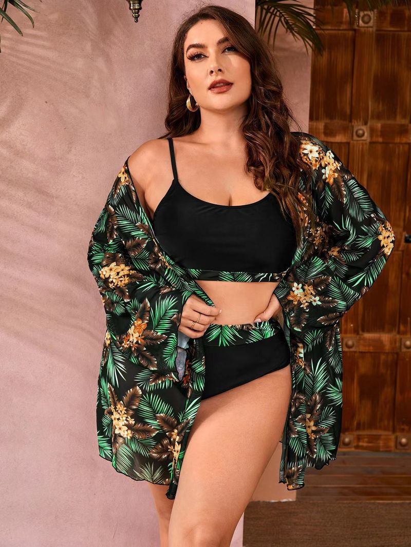 Maillot de bain trois pièces de grande taille, impression numérique, cache-maillot en maille, protection solaire pour la plage, pour femmes_voghion.com