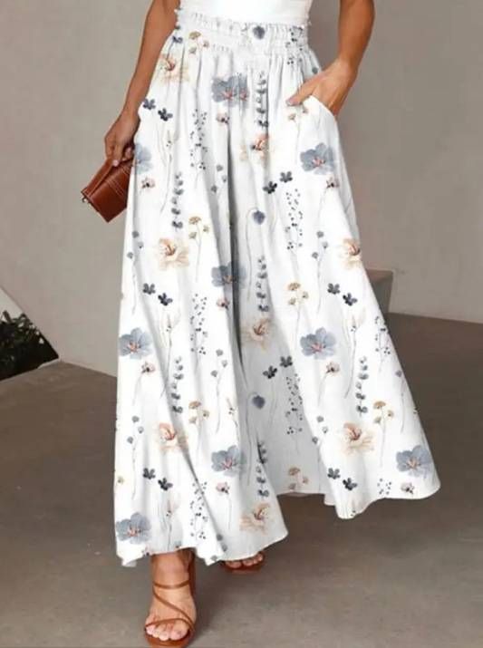 Lässige, lockere Hose mit Blumenmuster für Damen im Frühling und Herbst mit Taschen, elastischer Taille und weitem Bein_voghion.com