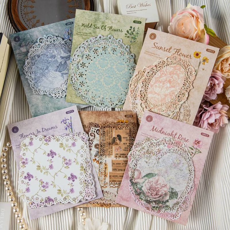 60 Stück/6er-Pack Vintage-Papierset mit floraler Spitze, verschiedene Designs, zum Basteln von Karten und Bastelarbeiten_voghion.com