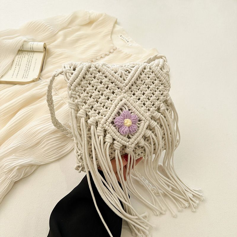 Neu Crossbody Handgemachte Baumwolle Seil Gestrickte Quaste Strand frauen Gras Woven Tasche_voghion.com