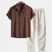 Men's Stylish Short Sleeve Linen Shirt & Pants Set With 3D Digital Print - Comfortable Summer Outfit For Casual Wear_voghion.com