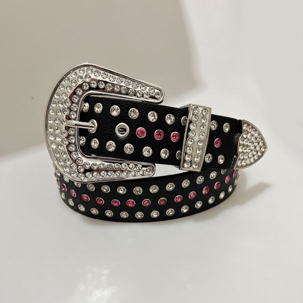 Glinsterende riem met strasssteentjes voor dames - Punk-stijl tailleriem met studs en gesp, modieuze en stijlvolle accessoire voor jeans, jurken en meer_voghion.com