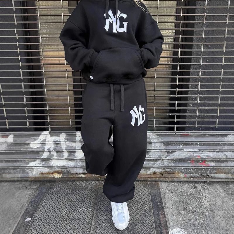 Unisex American Retro Hip Hop Sweatpants - High Street Style, Loose Fit Casual Pants With Letter Print (Men & Women)​_voghion.com