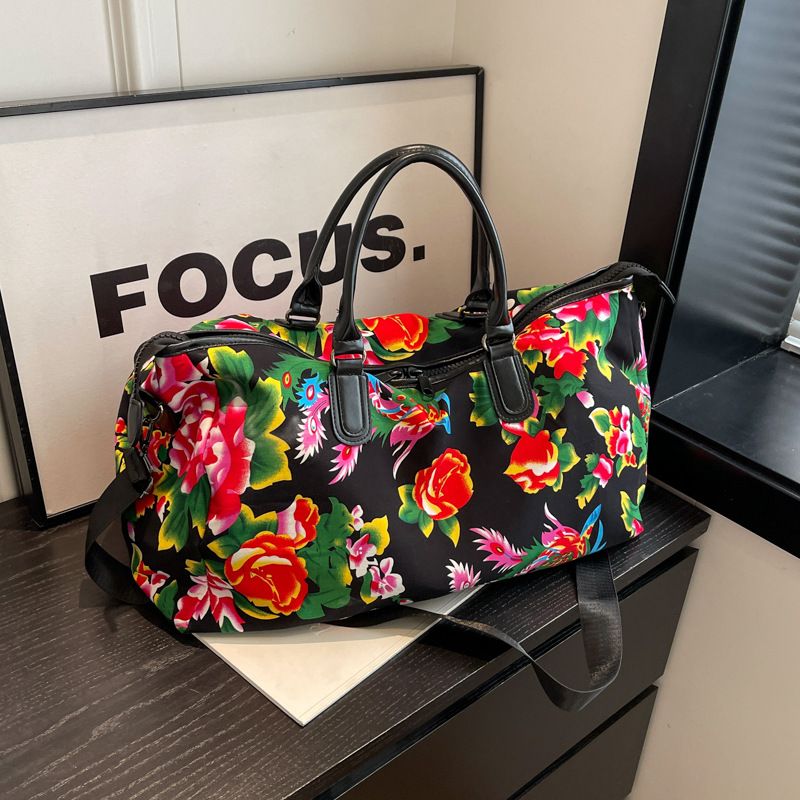 Beliebter Stil Northeast China Flower Reisetasche mit großem Fassungsvermögen, tragbare Fitnesstasche, One-Shoulder-Umhängetasche im Winter_voghion.com