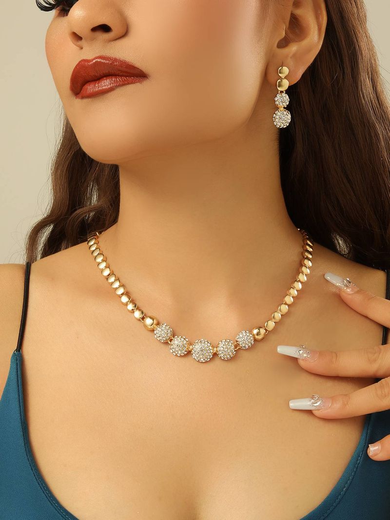 Luxury Gold Color Full Crystal Jewelry Set For Women Earring Necklace Bridal Weddings Design Accessory Set_voghion.com