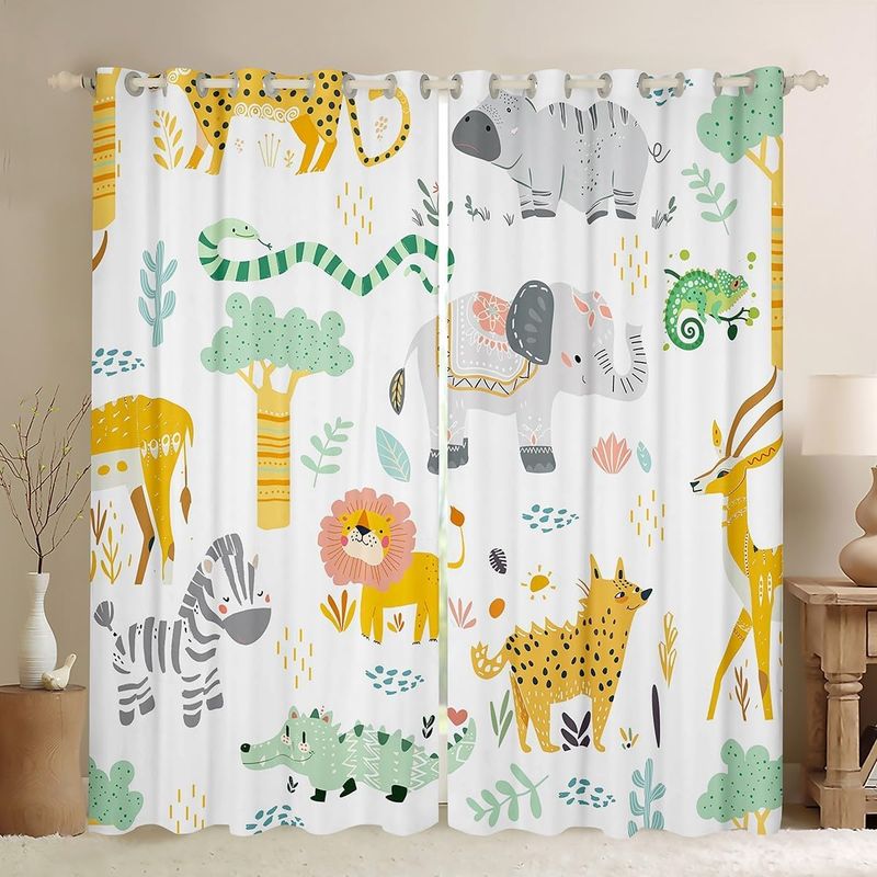 Cartoon Animals Darkening Dreapes Zoo Animal Curtains For Bedroom Living Room Wildlife Blackout Curtains Women Men Cute Lion Zebra Elephant_voghion.com