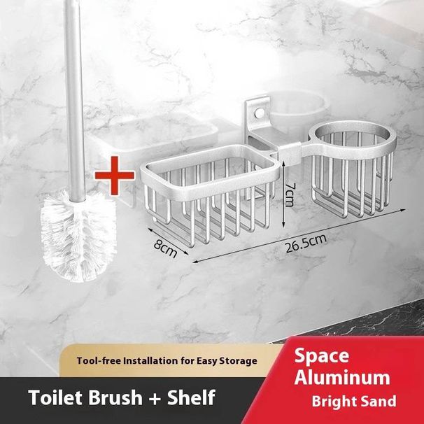Hochwertiger Toilettenbürstenhalter zur Wandmontage – Space Aluminium, Badezimmer-Organizer ohne Bohren (Mattschwarz/Silber/Grau, rostfrei, 10 kg Tragkraft)_voghion.com