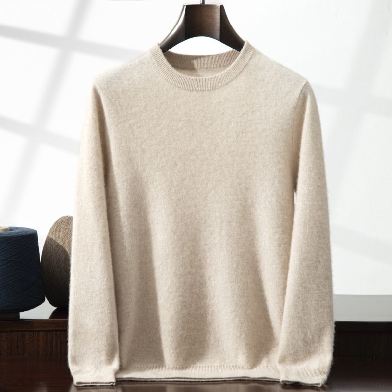 Pure Autumn Winter New Cashmere Round Neck Pullover Loose Fit Large Size Wool Sweater Men's Base Layer_voghion.com