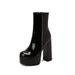 40-43 Herbst Winter Plattform Super High Heel Kurz Für Frauen Runde Kappe Farbe Block Vielseitig Elegante Mode Prinzessin_voghion.com