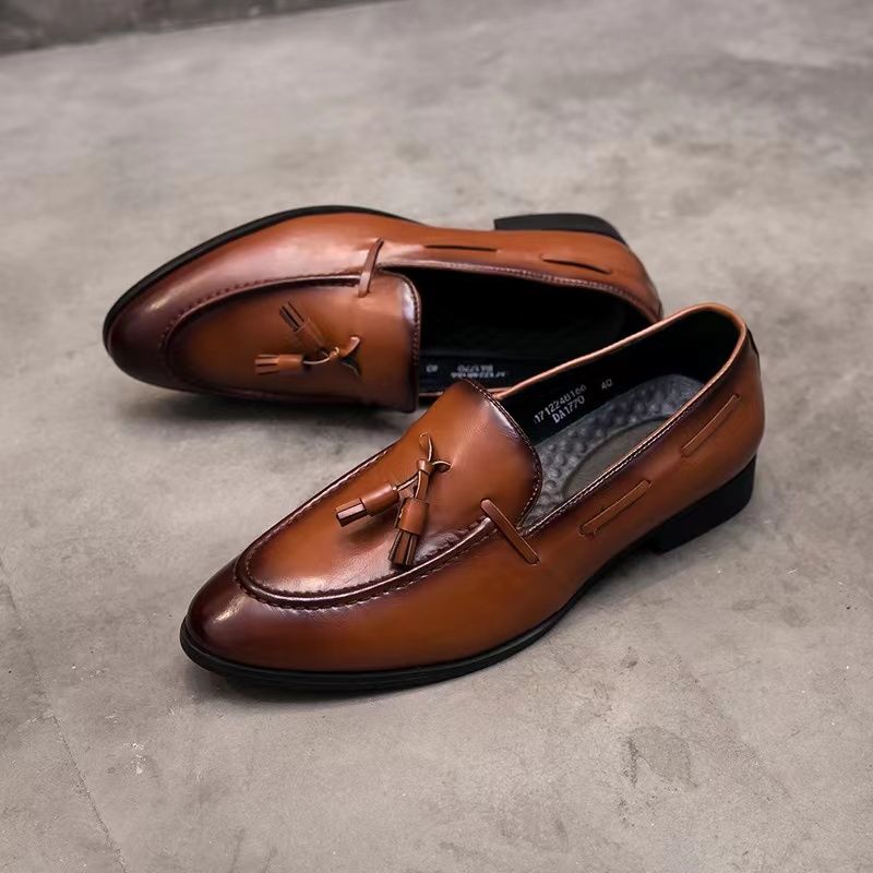 2025er Quaste Herren Spitzschuh Britische Slip-On Herren Casual Lederschuhe 2025 Neue trendige Loafer_voghion.com