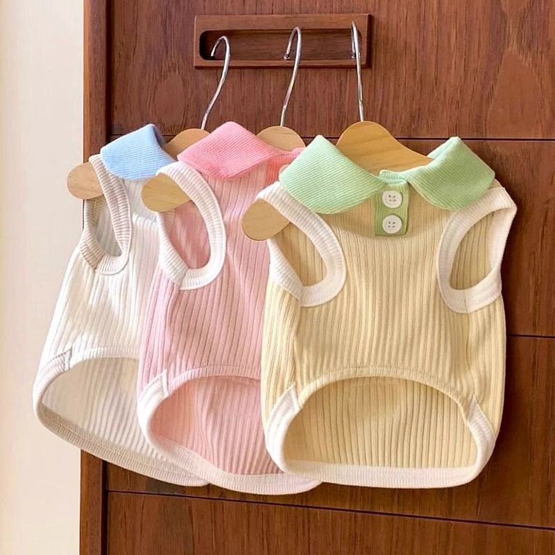 Macaron Color-Block Turn-Down Collar Casual Polo Shirt Stretch Dog Spring Summer Clothes Cat Breathable Pet Apparel_voghion.com