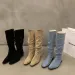 Womens knee high autumn and winter shoes fashionable womens sliding up folding low toe boots Botas De Mujer D81 241007_voghion.com