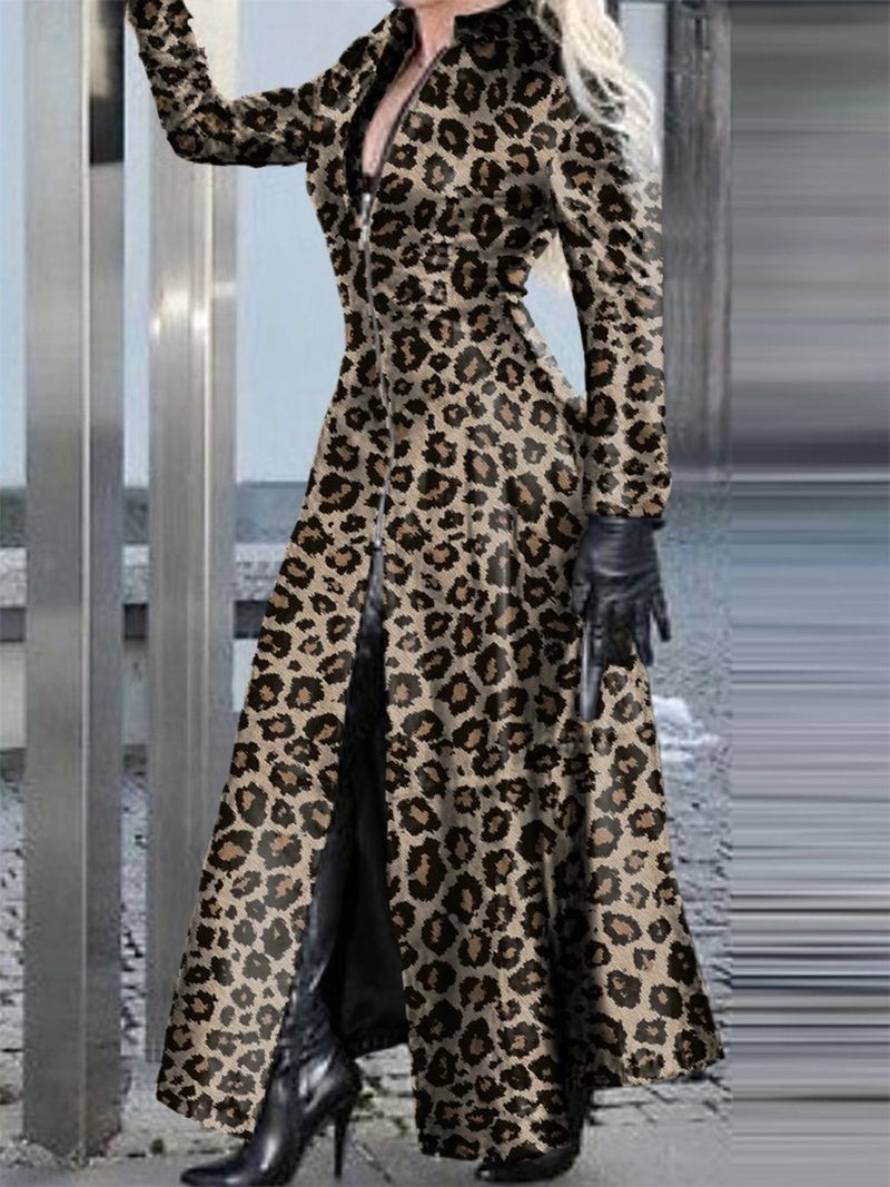 Vêtements pour femmes Portez un long manteau en cuir zippé_voghion.com
